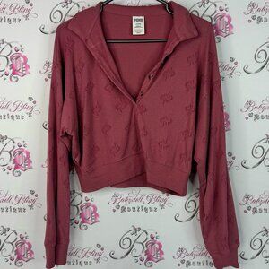 PINK Victoria's Secret sweater pull over collared logo print Dusty Rose thermal